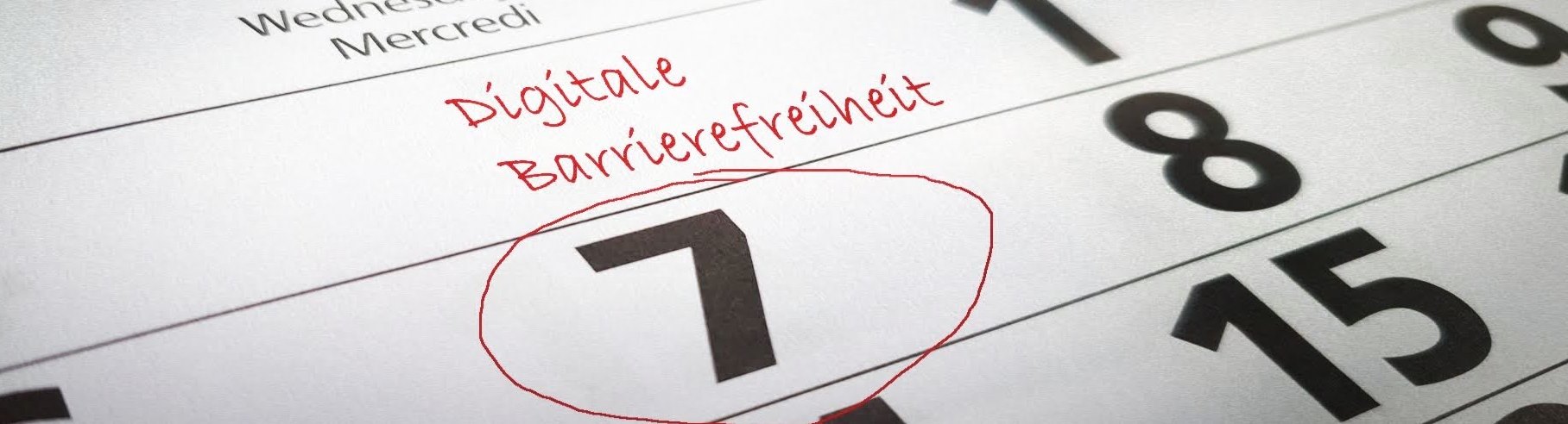 Kalender mit rot eingekreister 7 mit zusätzlichem Text Digitale Barrierefreiheit