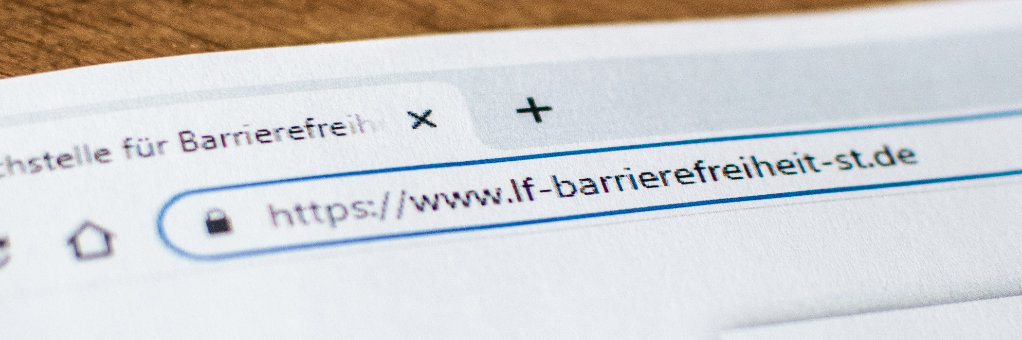 ausgedrucktes Papier, welches die Adresszeile mit folgender Internet-Adresse in einem Browser zeigt: www.lf-barrierefreiheit-st.de