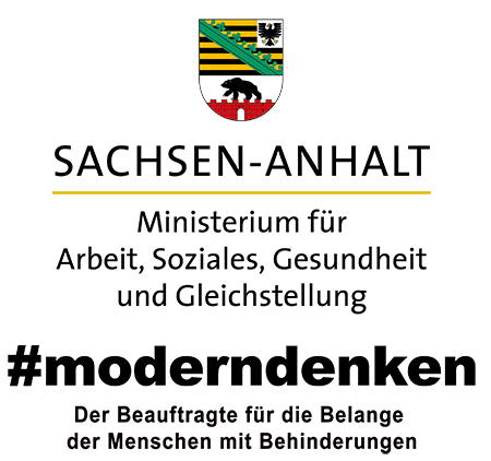 Logo Ministerium für Arbeit, Soziales, Gesundheit und Gleichstellung Sachsen-Anhalt - #moderndenken - Der Beauftragte für die Belange der Menschen mit Behinderungen